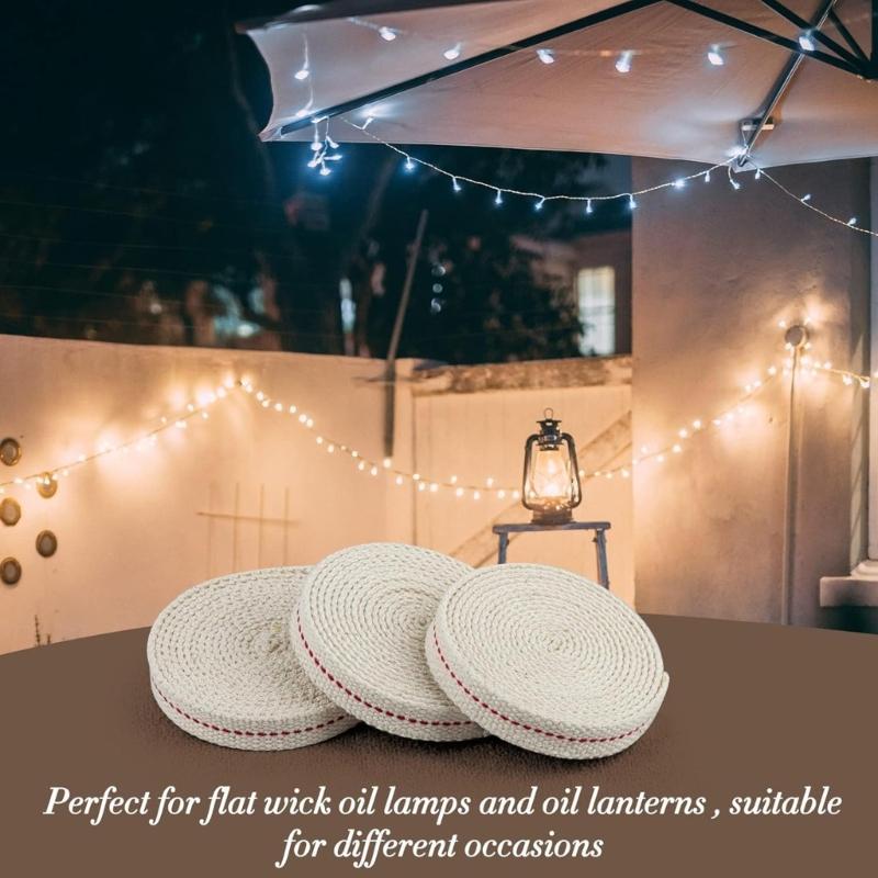 3 Roll Braided Cotton Flat Oil Lamp Cotton Wicks 6.56ft Kerosene Lamp Wick with Stitches Braided For Oil Lamps Candle