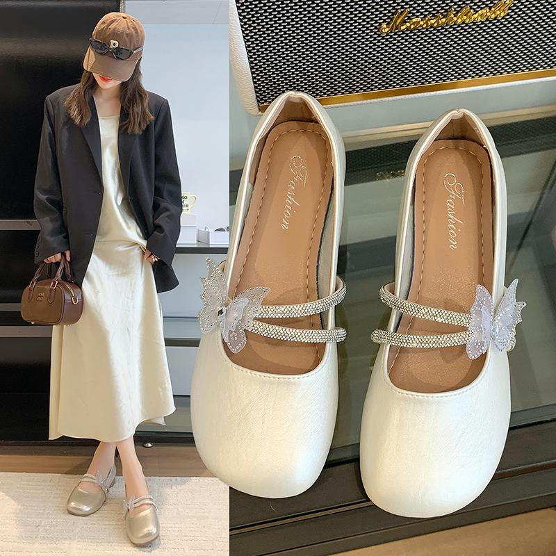 Fashion 2025 Soft Butterfly Round Toe Ladies Singles Shoes New Shallow Footwear Fashion Mary Jane Flat Comfortable Casual Women's Shoes
