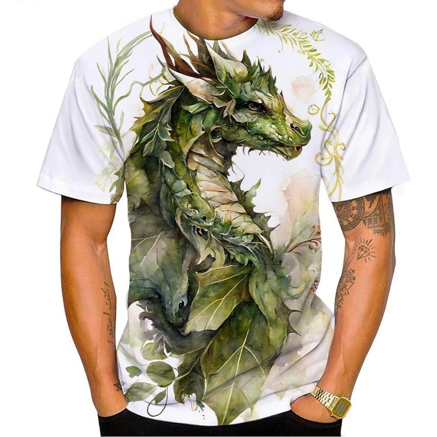 Summer Round Neck 3D Dragon Print Top Fashionable Casual Colorful Short Sleeved Men's T-shirts