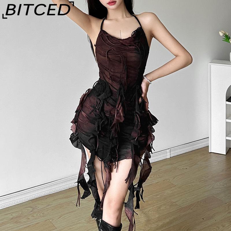 BITCED Summer Women's Solid-Color Slim-Fit High-Waisted Fashion Strapless Sexy Backless Dress
