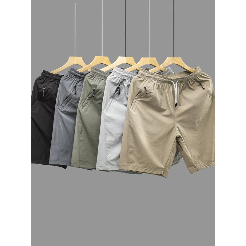 Men's Quick-Dry Ice Silk Shorts, Summer New Style, Loose-Fitting Casual Mid-Length Shorts, Trendy Sports Beach Shorts