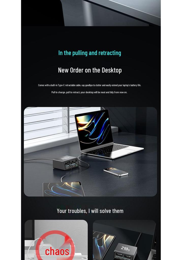 265W Gallium Nitride Multi-port Desktop Charger: Fast Charging Adapter for Mobile Devices