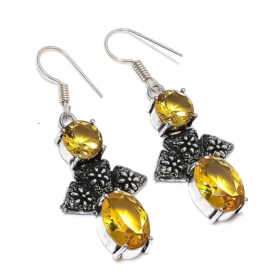 

Natural Citrine Gemstone Handmade 925 Sterling Silver Jewelry Earring 2.05 h4R76