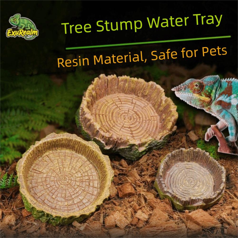 New Resin Reptile Feeder Bowl Stump Durable Water Pot Shallow Design Feeding Basin Reptile Supplies