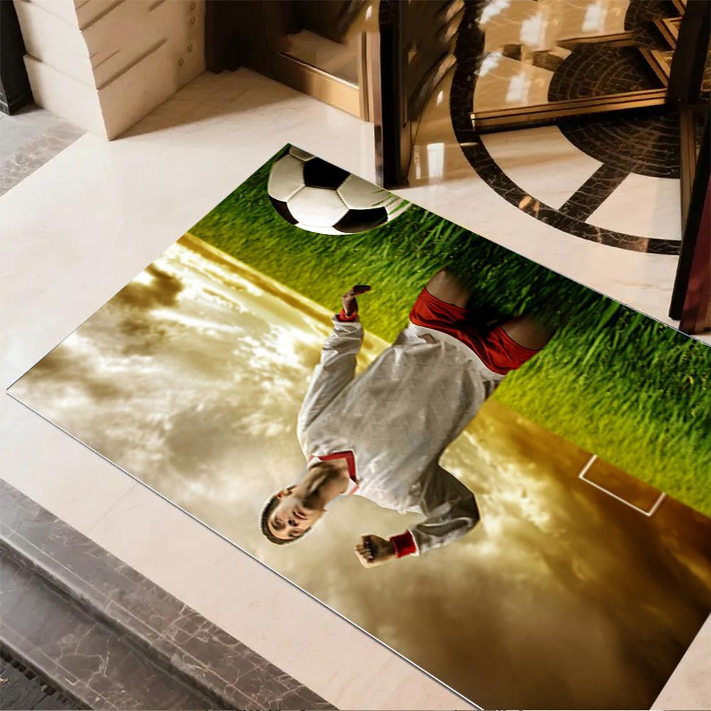 Soccer Ball Stormy Sky Floor Mat Perfect for Dining Room Outdoor Entryway Balcony Anti-slip Rug Anime Office Decor Spiritual Gift