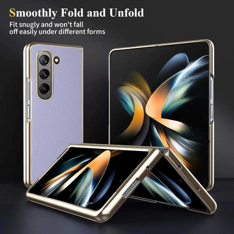 Leder Galvanisiert Schale Handyhülle für Samsung Galaxy Z Fold 5 4 3 Fold5 Fold4 Fold3 5G Stoßfest Schutz Rückseite