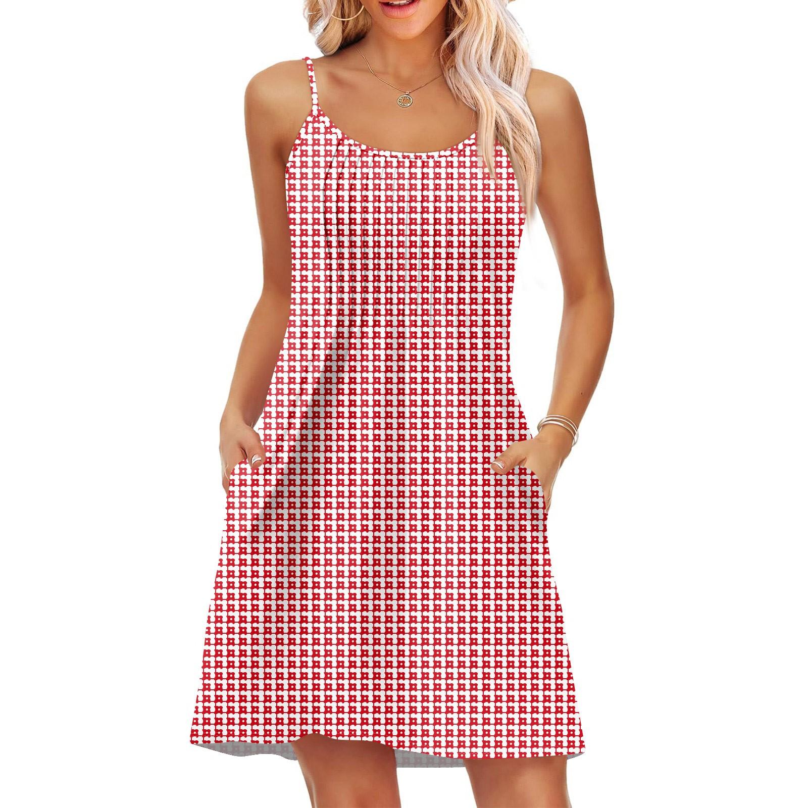 

Модное женское летнее платье с винтажным цветочным принтом, регулируемые бретельки для пляжного отдыха, повседневное платье с карманами XL киноварь