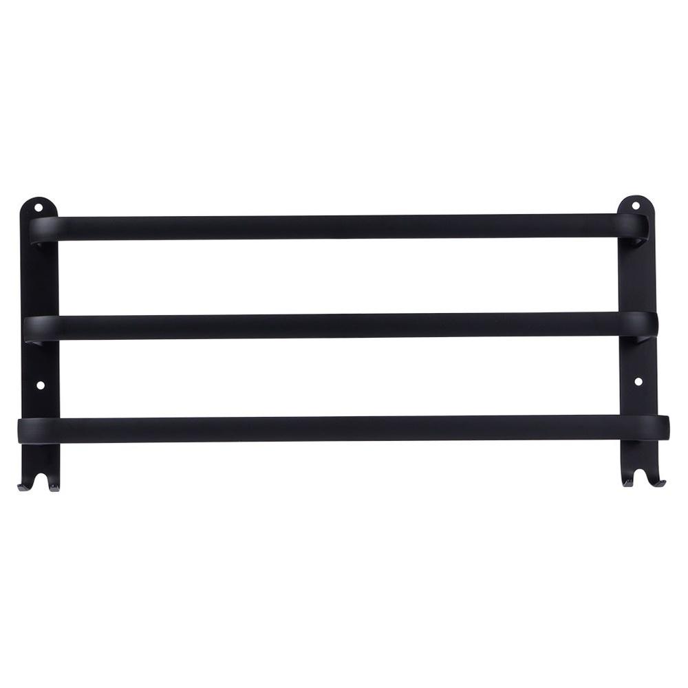 Bathroom Wall Towel Rack, Metal, Black + Hooks, 50 cm