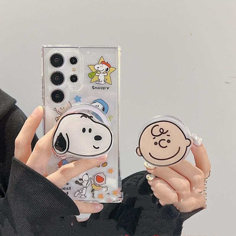Funny cartoon Snoopy Charlie Magsafe Wireless Charge Case For Samsung S23 S22 S24 S25 Ultra Plus Cute Snoopy Magnetic Holder