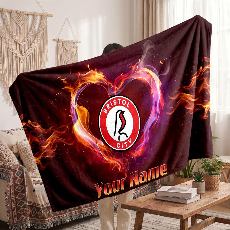 Bristol City Personalized Fleece Blanket With Football Logo, Custom Name Text Soft Warm Home Throw Blanket