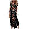 Women Short Sleeves High Slit Vintage Print Backless Sundresses for Summer