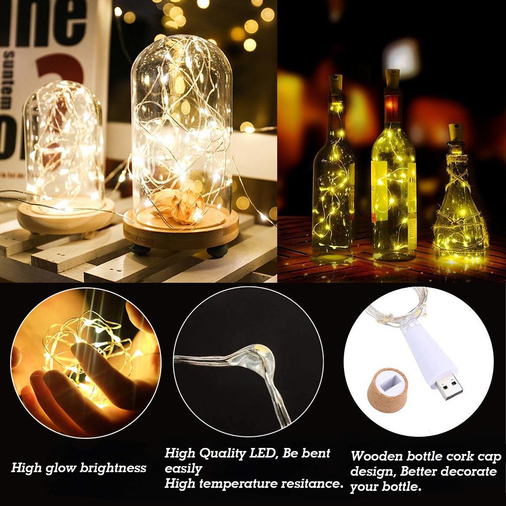 2PCS Bottle Cork Lights LED Bottle String Lights USB Rechargeable Mini Fairy String Lights