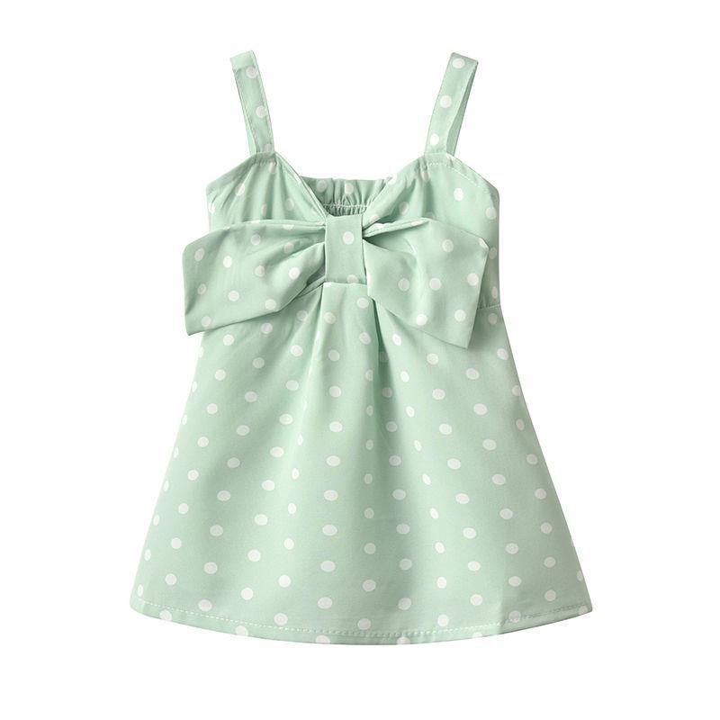 Sweet Halter Dress for Girls Summer Children Sleeveless Polka Dot Floral Princess Dress