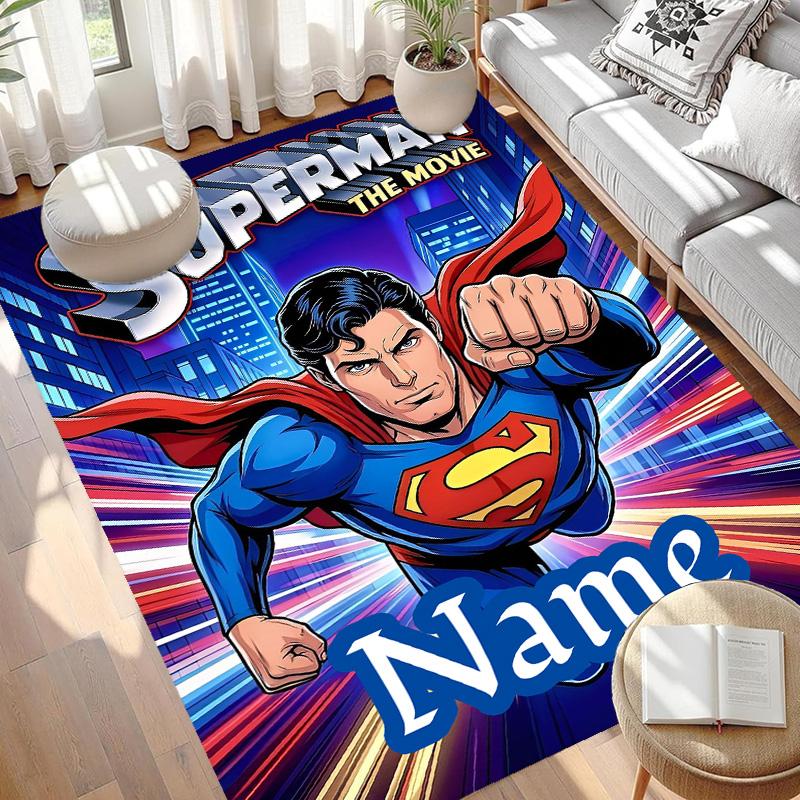 Custom Name Personalized Superman Print Carpet, Versatile Home Decor Rug, for Playroom, Apartment, Balcony, Entryway, Hallway Gift