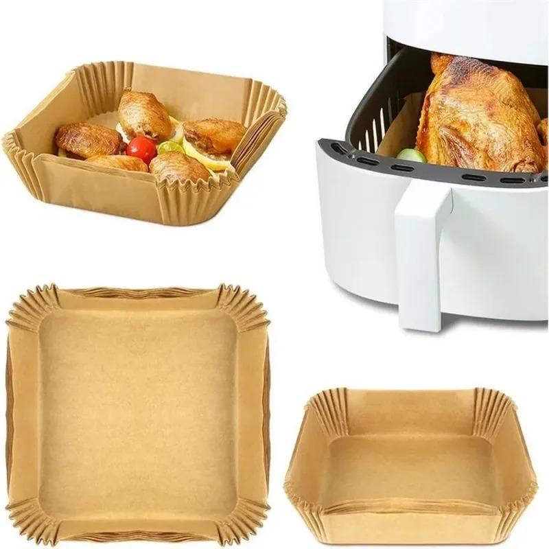 Air Fryer Paper Liners Disposable Oil-Proof Waterproof Baking Paper Round Square and Rectangle Parchment Kitchen Party Supplies