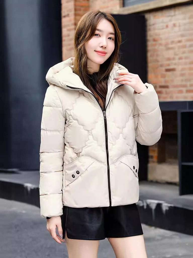 Rhombus  Jacket Women's Hooded Autumn and Winter New Small Fashion Top Short Warm  Jacket