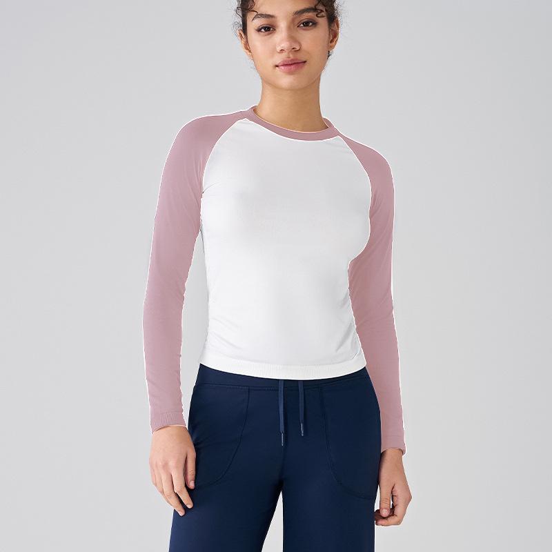 

Женский быстросохнущий костюм для йоги в стиле колор-блок: Спортивный топ с драпировкой и облегающая футболка с длинным рукавом для бега и пилатеса Large белый/розовый