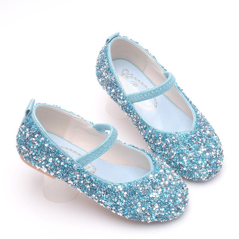 

Girls Soft Sole Crystal Leather Princess Performance Shoes 26/17cm синий