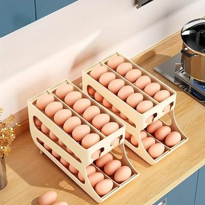 Egg Dispenser Storage Container for Refrigerator Side Door, Multi-Layer Slanted Egg Box for Kitchen, Cream Color