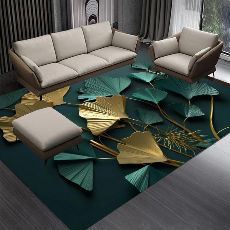 Luxuriöser Grüner Goldener Blätter Teppich Wohnzimmer Dekoration Schlafzimmer Teppich Dekoration Sofa Große Fläche Heimteppiche
