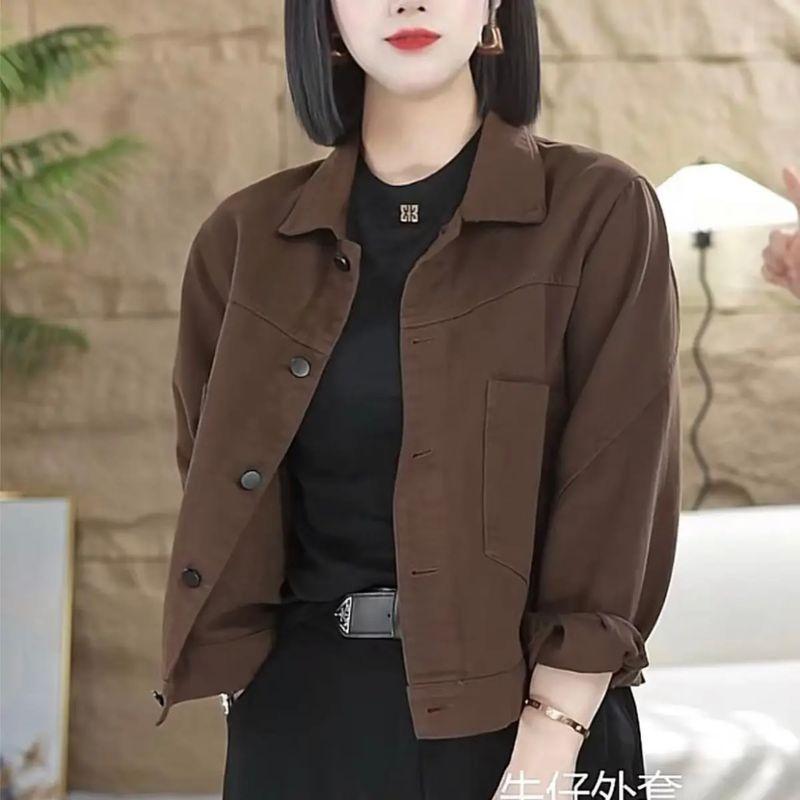 

Короткая Свободная Яркая Джинсовая Верхняя Одежда Женская 2025 Весна & Осень Новое Поступление Повседневная Стильная Приталенная Куртка Поп Топ Coffee XL