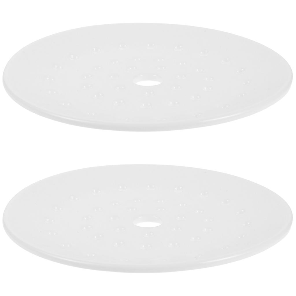 2Pcs Ceramic Steamer Plates Microwave Safe White Porcelain Dumpling Steamer Tray Perforated Round Steaming Plate for Fish Buns