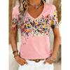 Whimsical Vibrant Splatter Print Casual T Shirt V Neck Short Sleeve Tee For