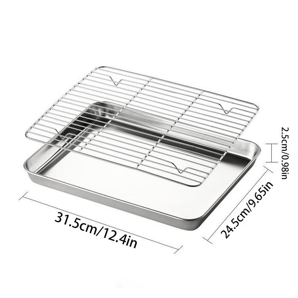 Baking Tray with Removable Cooling Rack Set Non-Stick Square Stainless Steel Baking Pan for Kitchen Cooking Outdoor Table Cart