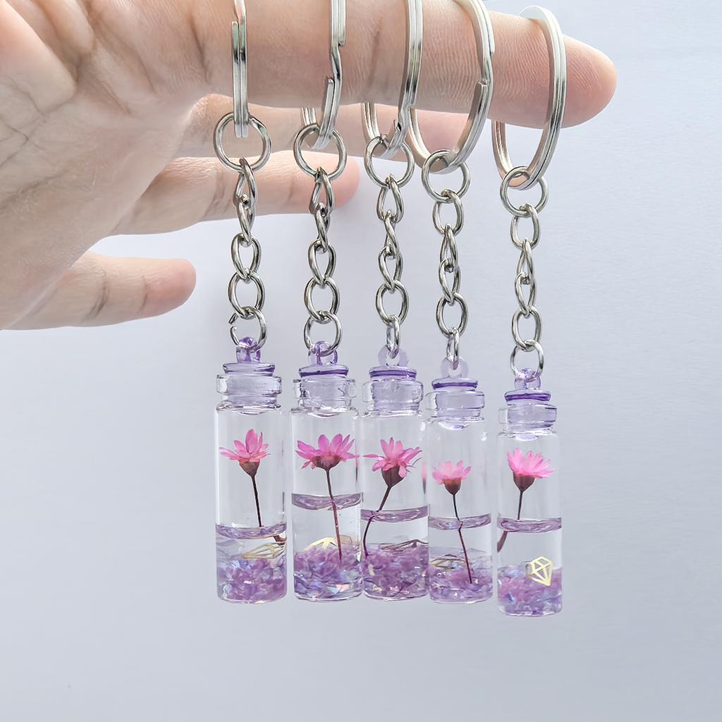 5 Pcs Creative Luminous Wishing Bottle Keychain Immortal Flower Bottle Pendant Couple Family Keychain Pendant