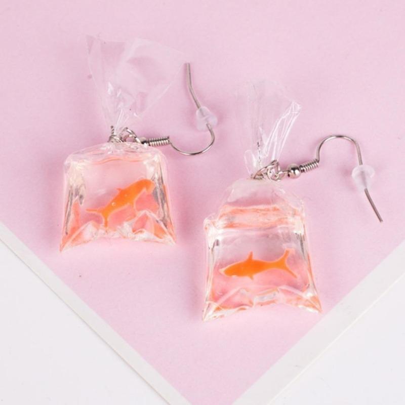 Lustige Goldfisch-Wasserbeutel-Form, baumelnde Haken-Ohrringe, Charm-Anhänger für Damen, Schmuck, Geschenk