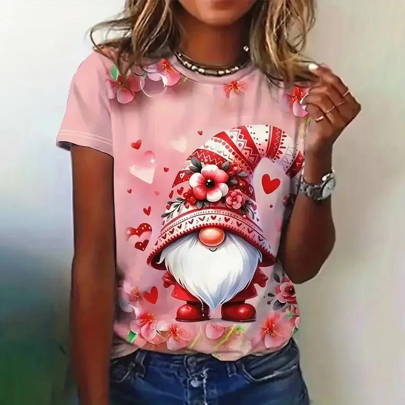 Plus Size Women's T-Shirts Christmas Snowman Print O-Neck Women's Fashion Tops Short Sleeves Sports T-Shirts Streetwear New