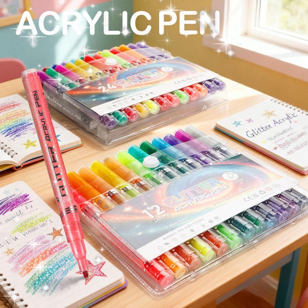 Water-Based Glitter Pen Quick-Drying Art Markers Pen New Acrylic Pen Set  Stone Wood Calligraphy