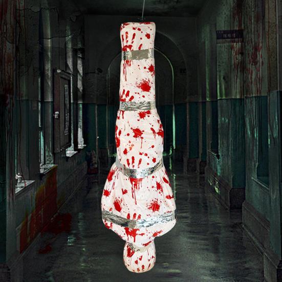 60 Inch Hanging Corpse Dead Victim Props Scary Fake Corpse In Bag Inflatable Hanging Dead Body for Halloween Indoor Outdoor Haunted House Decor
