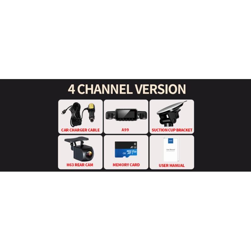 TiESFONG Car Dash Cam 4 Channel A99 FHD 1080P For Car DVR 360°Auto Video Recorder Night Vision WiFi Support 24H Parking Monitor