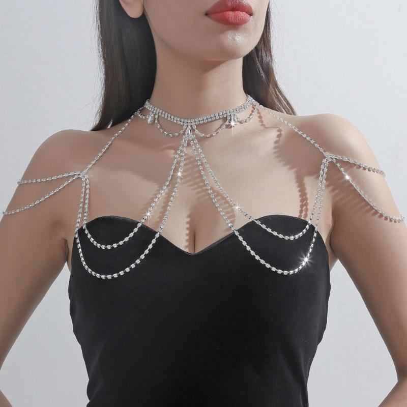 Fashionable Crystal Tassels Design Shoulder Necklace for Ladies Jewelry for Bridesmaids Formal Event and Night Out