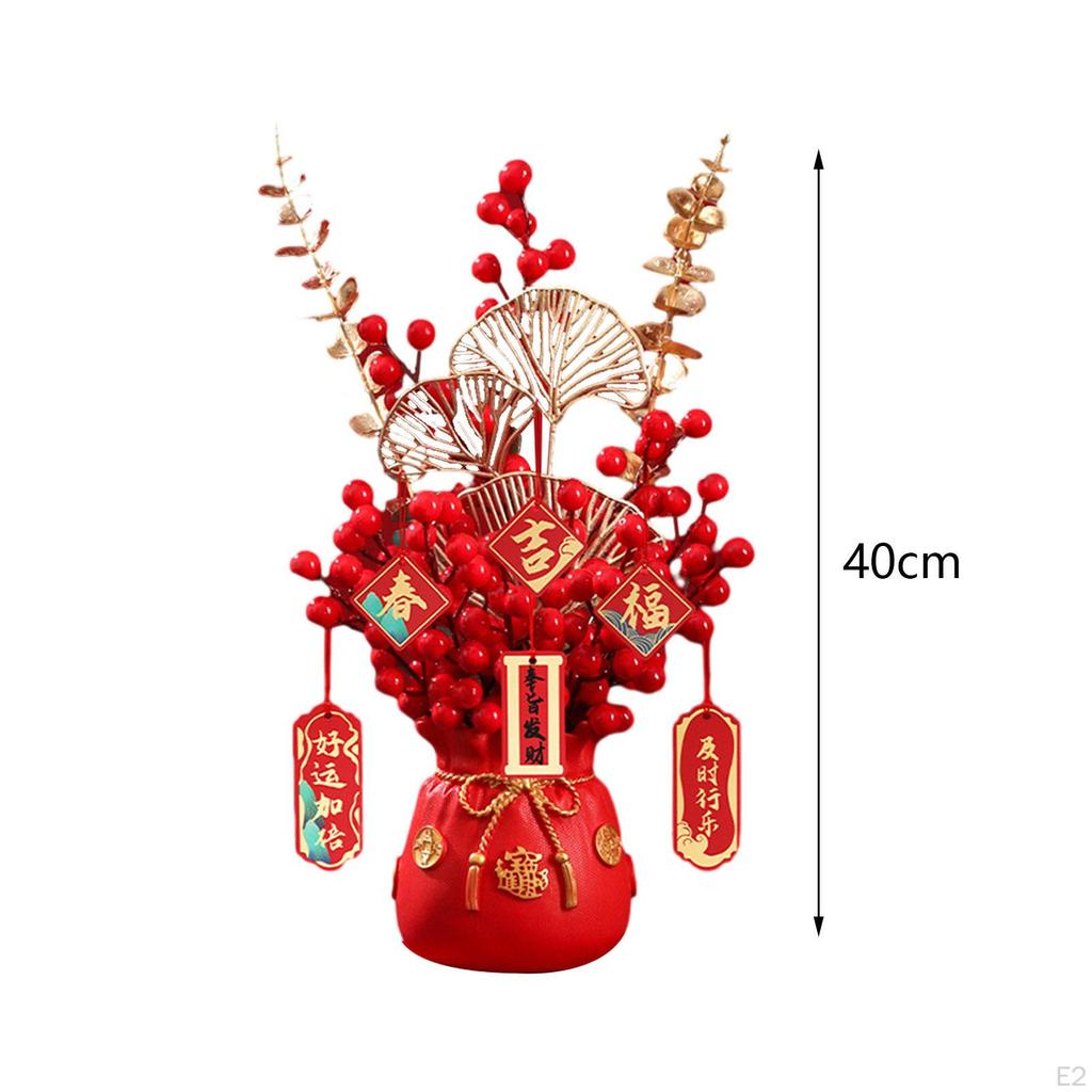 Chinese Year Decoration Artificial Potted Flower, Vivid Cabinet Decor Desk Ornament Vase