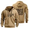 Mens Hooded Sweatshirt With QR Code Print Slim Fit Cotton Blend Pullover Casual Winter Wear