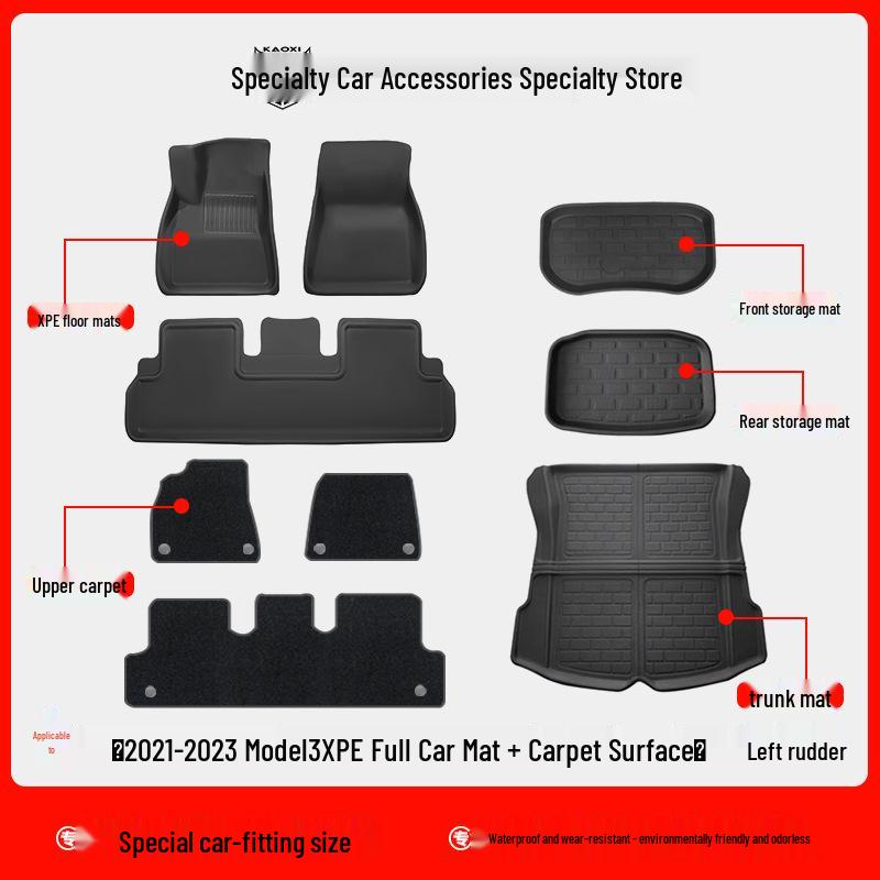 Eco-Friendly Waterproof XPE Car Floor Mats & Odorless Trunk Mat for Tesla Model 3/Y (L/R Drive)