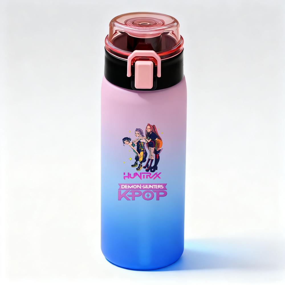 KPop Demon Hunters Gradient Water Bottles High-capacity Drinking Straw Cup Portable Girl Outdoor Office School 500ml Kid Friendly Entertaining Fun