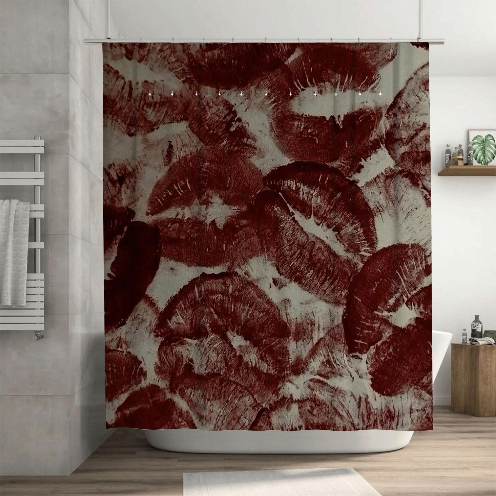 Romantic Red Lips Shower Curtain Unique Pattern Bathroom Decor Waterproof Fabric 90X180cm(35x70in)
