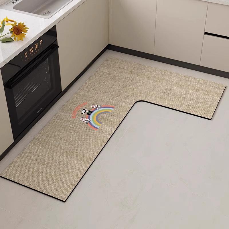 G5U2025 Anti-slip L-shaped Kitchen Mat - Absorbent, Diatomaceous Earth, No-wash, Wipe Clean, Anti-fall.