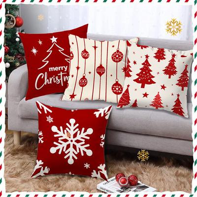 Christmas Tree Snowflake Elements Bedroom Study Home Decoration Holiday Print Cushion Pillow Cover New Style