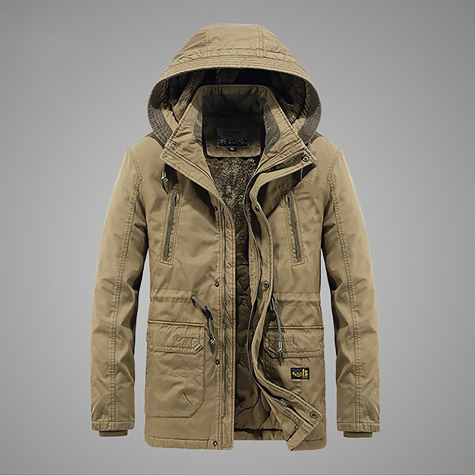 

Мужская зимняя ветрозащитная однотонная мягкая куртка с капюшоном и длинными рукавами XXL хаки