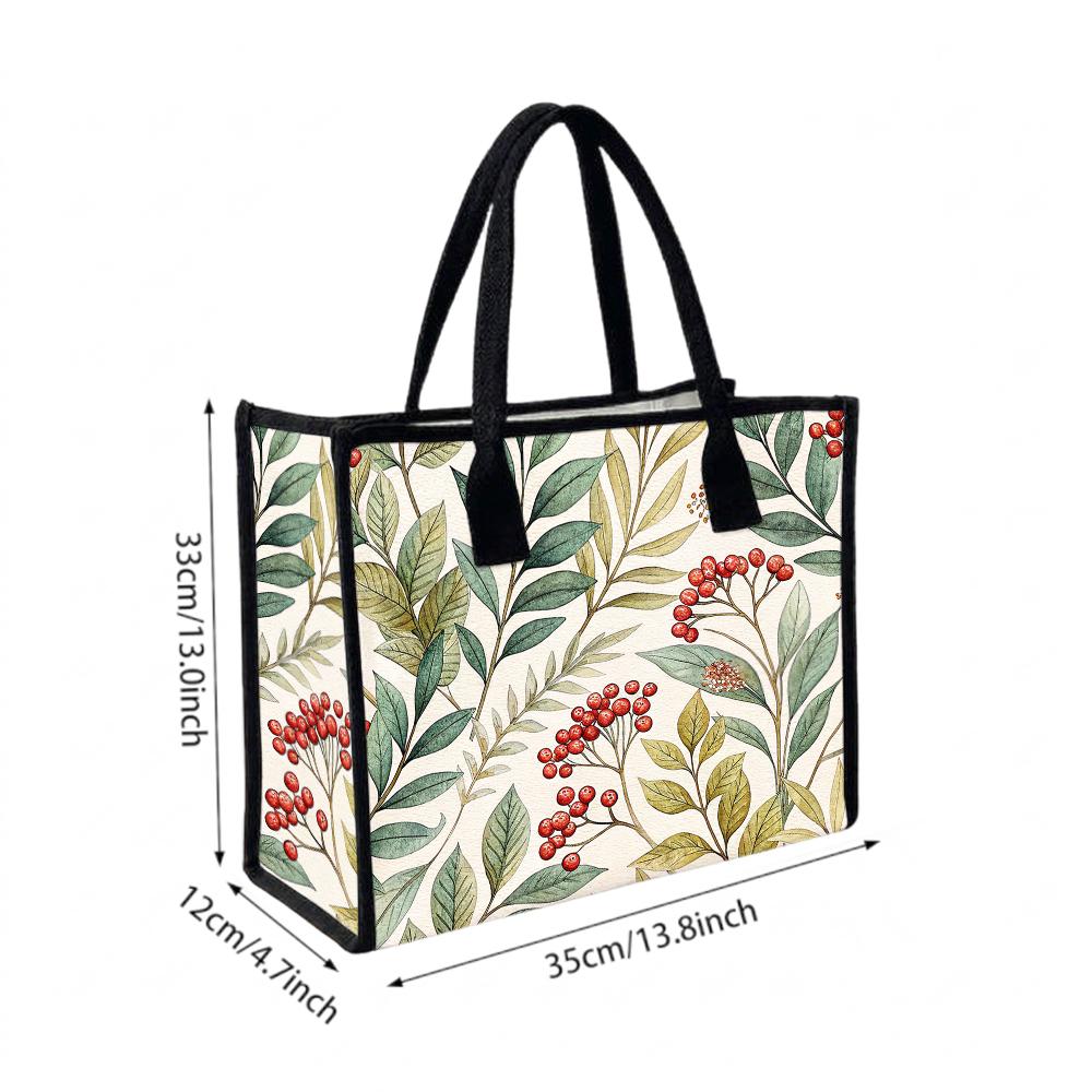 Elegant Plant Print Tote Bag Fashion Lady Casual Daily Carry Handbag