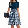 Women Casual Waist Tie Dress Short Sleeve Round Neck Floral Print Patchwork A-Line Summer Dress