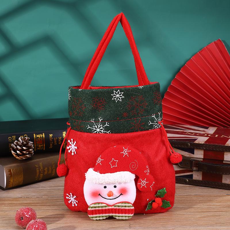 Christmas Creative English Apple Bag Cartoon Old Man Snowman Children's Gift Candy Bag Flannel Red Handbag