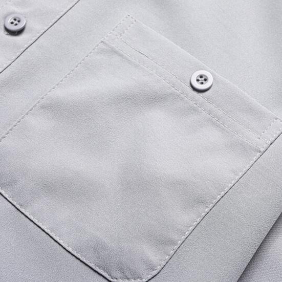 2Pcs/Set Men Suit Stand Collar Short Sleeve Single Breasted Shirt Elastic Waist Long Pants Set Solid Color Loose Fit Leisure Outfit