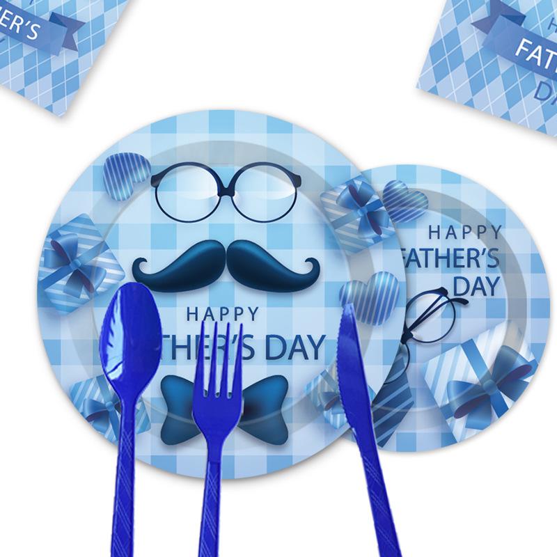 Father'S Day Themed Party Decorations Disposable Paper Plates Paper Cups Tissue Tablecloths Men'S Party Set