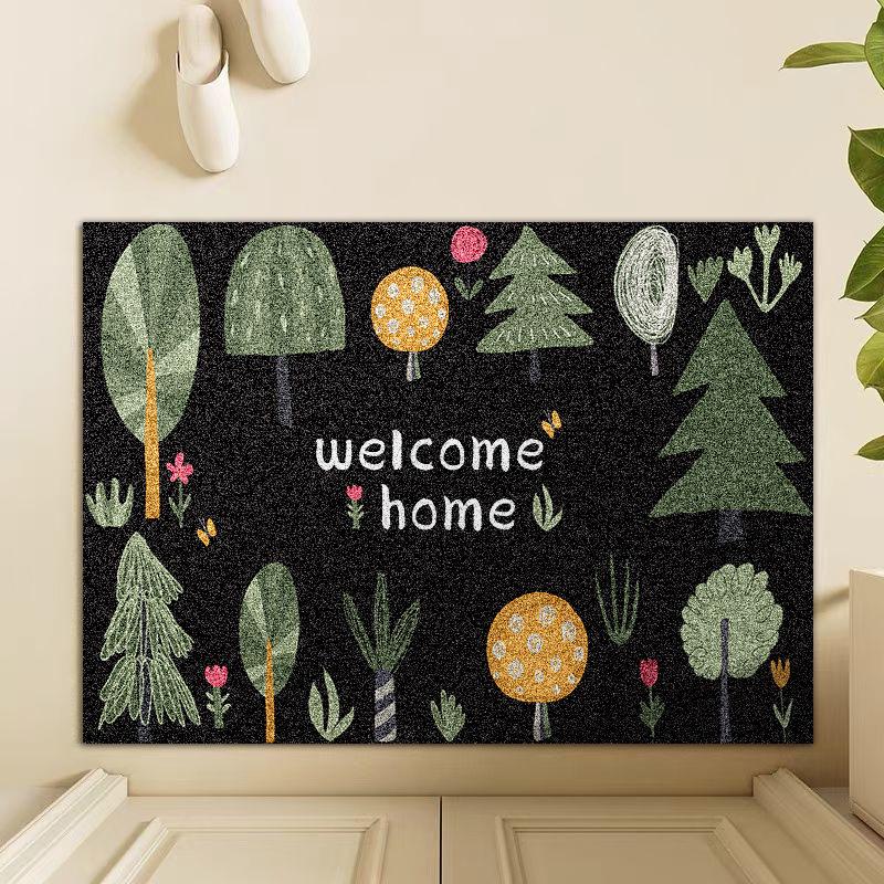 Green Plant Non-Slip Wear-Resistant Cuttable Door Mat for Dirt-Resistant Household Use 40x60cm Silk Loop Mat
