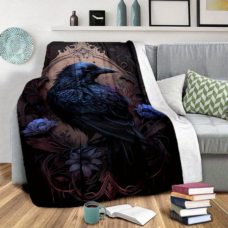 Black Blue Crow Blanket Soft Warm Throw Blanket Nap Blanket For Couch Sofa Office Bed Camping Travel Multipurpose Gift Blanket For All Season